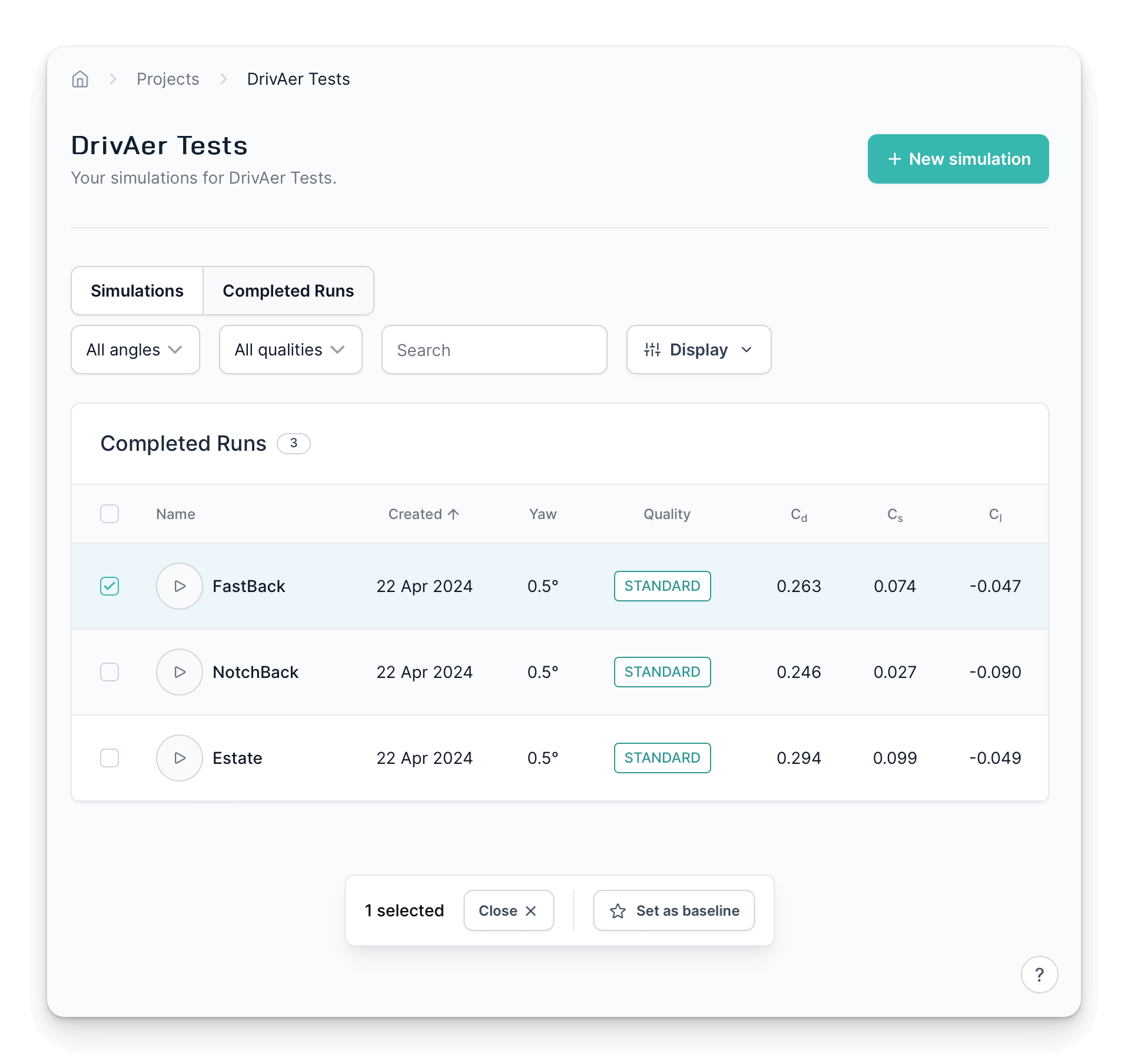 Set a run as baseline