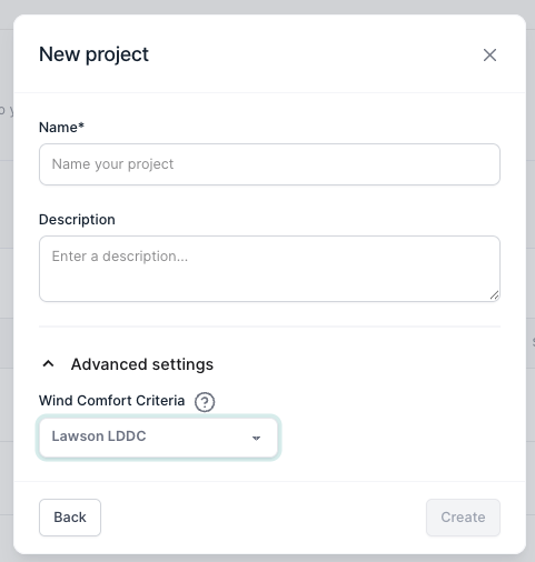 Advanced settings: Wind Comfort Criteria