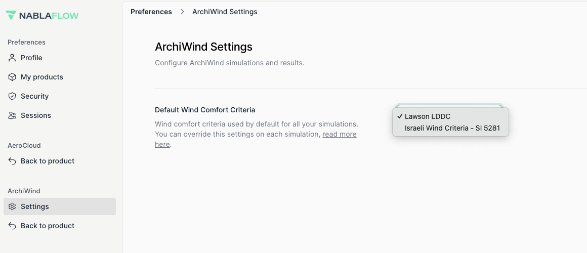 Change your default wind criteria